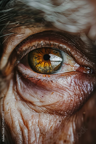 A closeup of an elderly man eye
