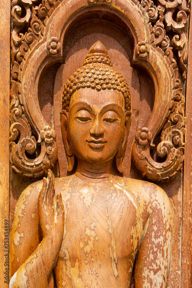 Buddha carved wooden in Thailand temple