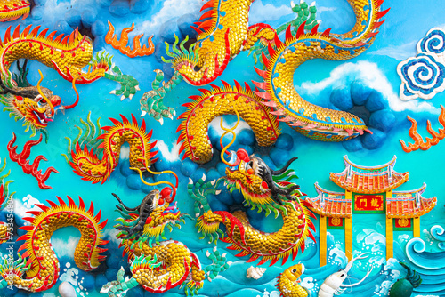 Wallpaper Mural The chinese dragon statue on the wall. Torontodigital.ca