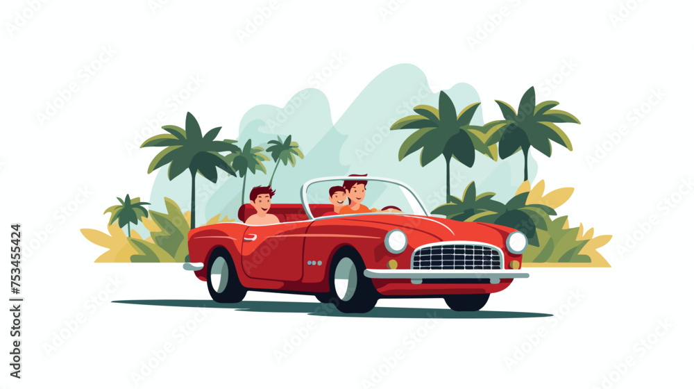 family driving in red car on weekend holiday Vector
