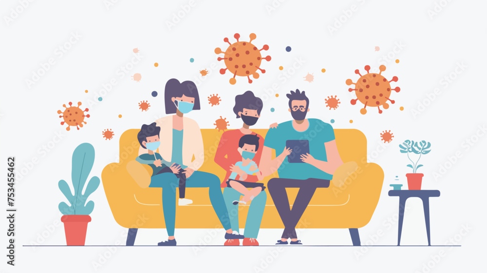 Family with masks at home design of Covid  virus th