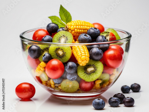 Top view Bowl of oatmeal Strawberries Blueberries and sea buckthorn berries on a white background Romania