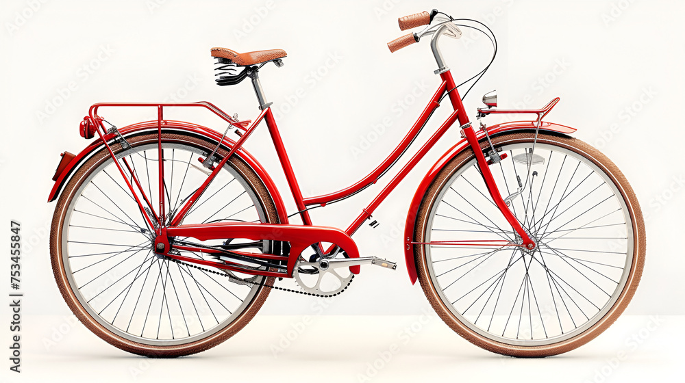 Stylish female red bicycle isolated on white background, generative Ai