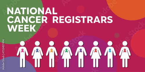 National Cancer Registrars Week. People and Ribbon. Great for Cards, banners, posters, social media and more. Dark pink background. 