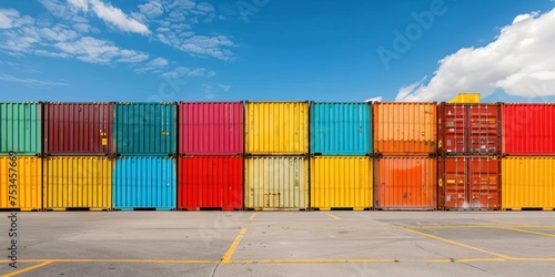 container cargo stack with blue sky 