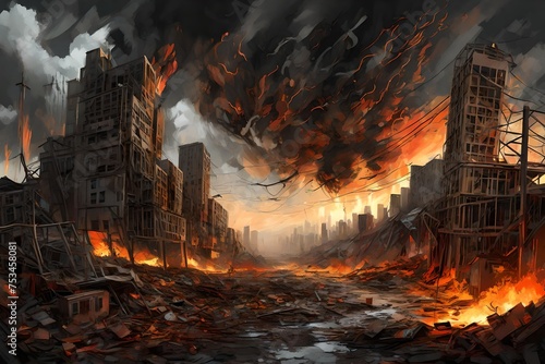World collapse, doomsday scene, digital painting.