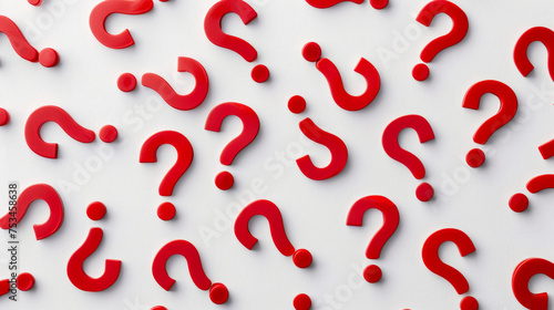 red question mark background, questions in red on white background