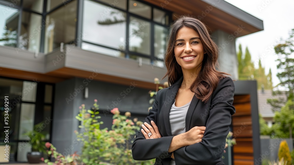 Real Estate Agent Woman with house background