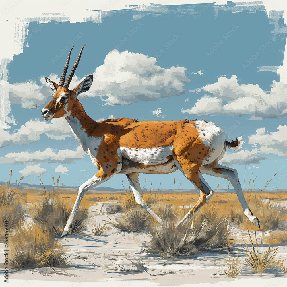 A swift pronghorn antelope sprinting, AI generated - obrazy, fototapety, plakaty 