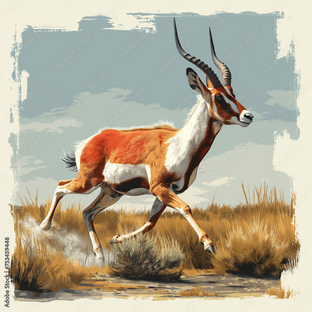 A swift pronghorn antelope sprinting, AI generated - obrazy, fototapety, plakaty 