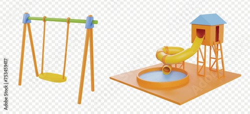 Kids playground 3d icons render vector