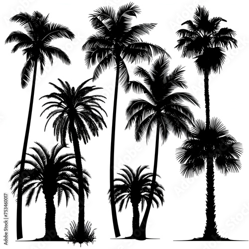 palm trees silhouettes on white © Anuson