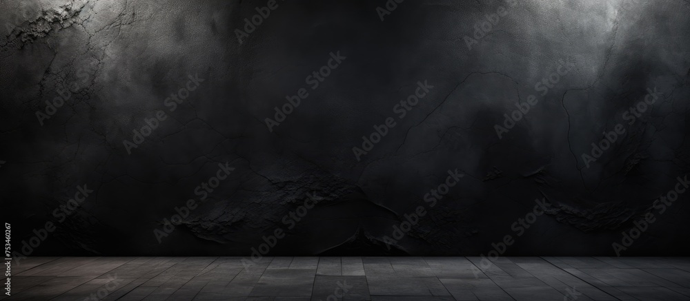 Abstract black background with textured dark floor and aged wall for web design templates valentine christmas product studio space and business presentation with soft gradient hues - obrazy, fototapety, plakaty 
