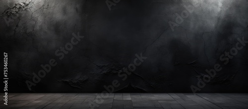 Abstract black background with textured dark floor and aged wall for web design templates valentine christmas product studio space and business presentation with soft gradient hues photo