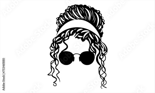 Woman face with messy bun hairstyle eye glasses icon