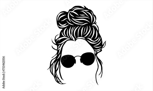 Woman face with messy hairstyle eye glasses icon. isolated on white background, vector illustration