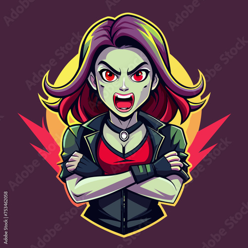 Tshirt sticker of a Let your attitude speak volumes with our fierce Horror Girl design