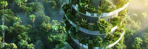 An eco friendly corporate tower with vertical gardens on every floor powered by renewable energy photo