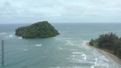 Amazing Beautiful seascape scene of Kelambu Beach, Kudat, Sabah, Malaysia footage from drone. photo