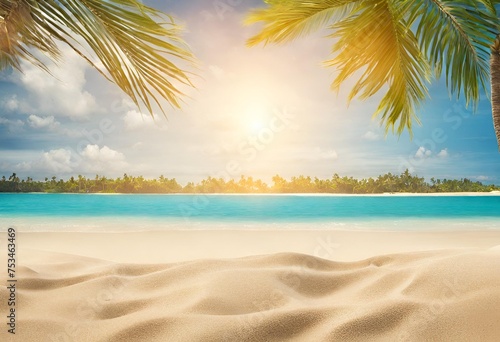 Tropical beach with sand  summer holiday background.