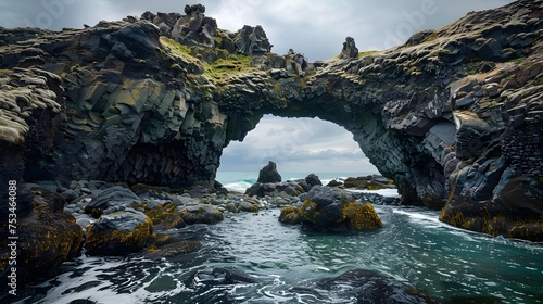 Natural rock gate in Arnarstapi, Snafellsnes peninsula, Iceland photo