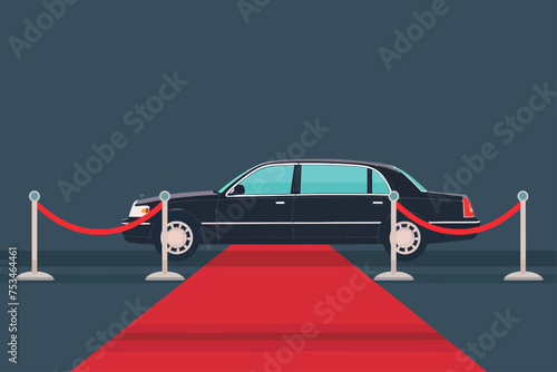 Limousine with Red Carpet Flat Design, Award Concept