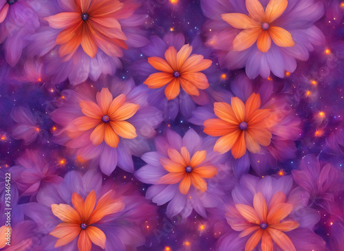 Background of colorful orange and purple cosmos flowers. © saurav005