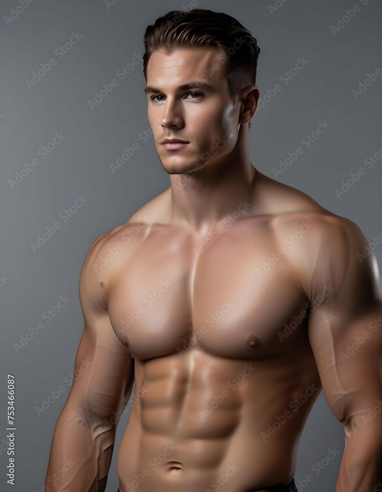 Photoshoot of muscular man against gray background Photoshoot of muscular man against gray background