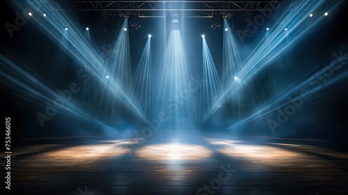Spotlights Shine Bright on Empty Stage for Entertainment Show Scene