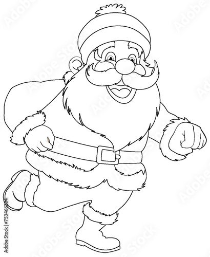 Black and white line art of Santa Claus.