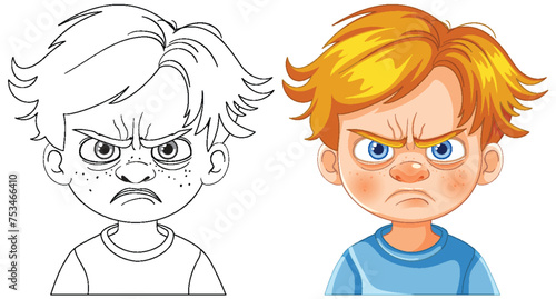 Two cartoon boys with angry facial expressions.