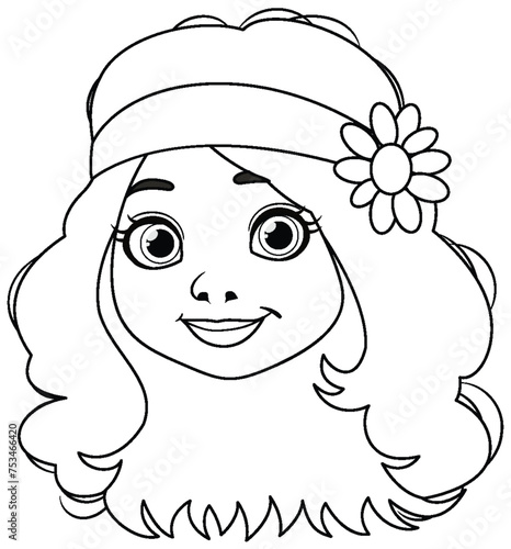 Black and white vector of a smiling young girl.