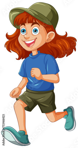 Animated girl running with a joyful expression.