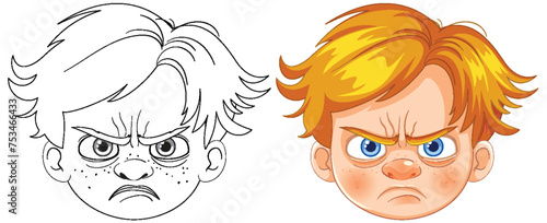 Vector illustration of a boy with an angry expression