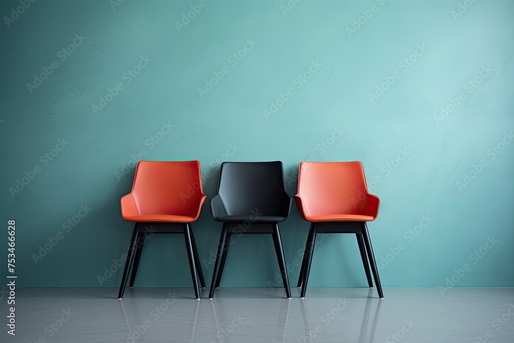 Fototapeta premium Contemporary Chairs Against Bright Wall. Modern and Cool Chairs with Copy Space for Decor in Black