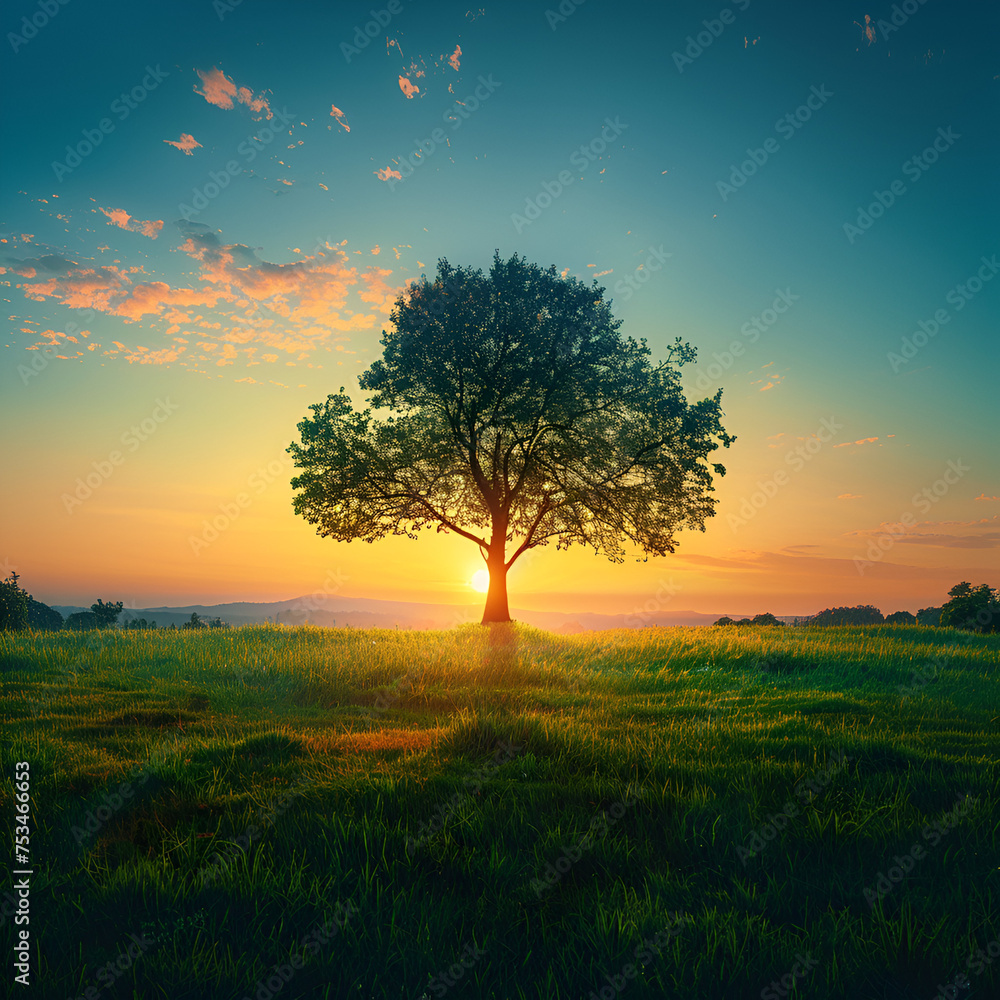 World Environment Day concept Silhouette alone tree, generative Ai