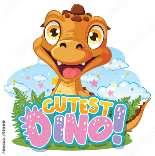 Cheerful dinosaur in a colorful, whimsical setting