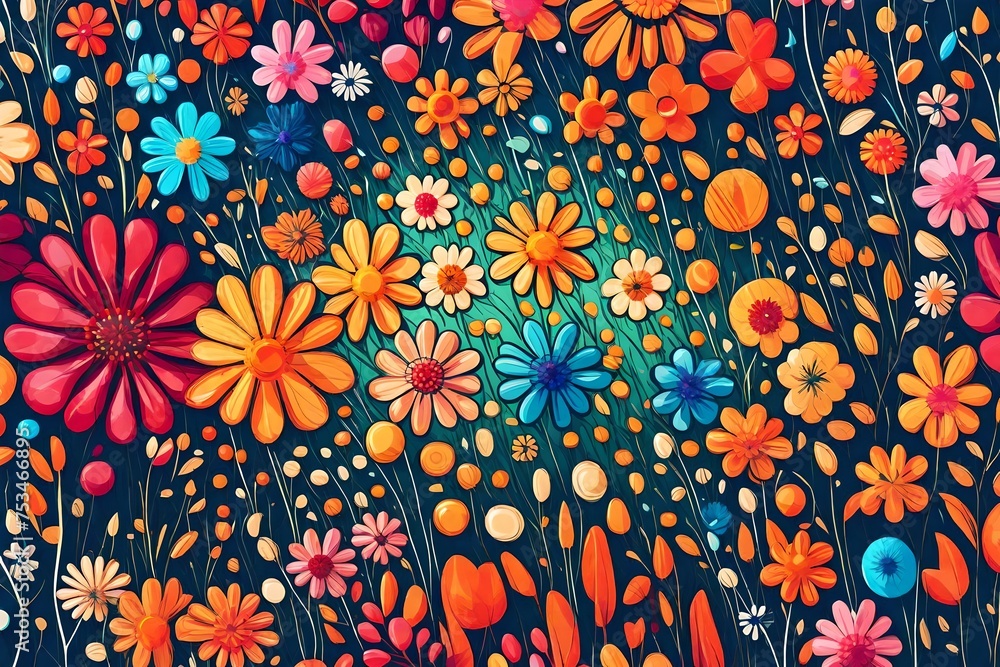 Colorful abstract flower meadow illustration. Generative AI
