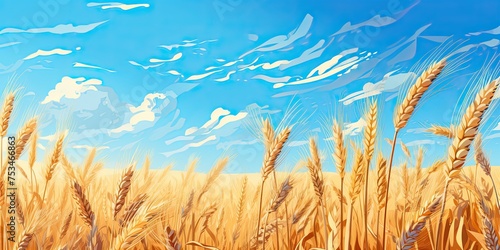 Field of Ripe Wheat Against a Blue Sky. A Beautiful Illustration of Summer Sunlight on a Rural Farm