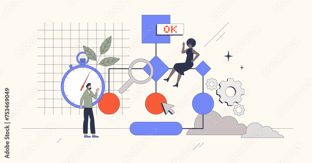 Critical path method as project management tool retro tiny person concept. Extended sequence of tasks for business activities vector illustration. Planning logical path for problem solutions. Critical path method as project management tool retro tiny person concept. Extended sequence of tasks for business activities vector illustration. Planning logical path for problem solutions.