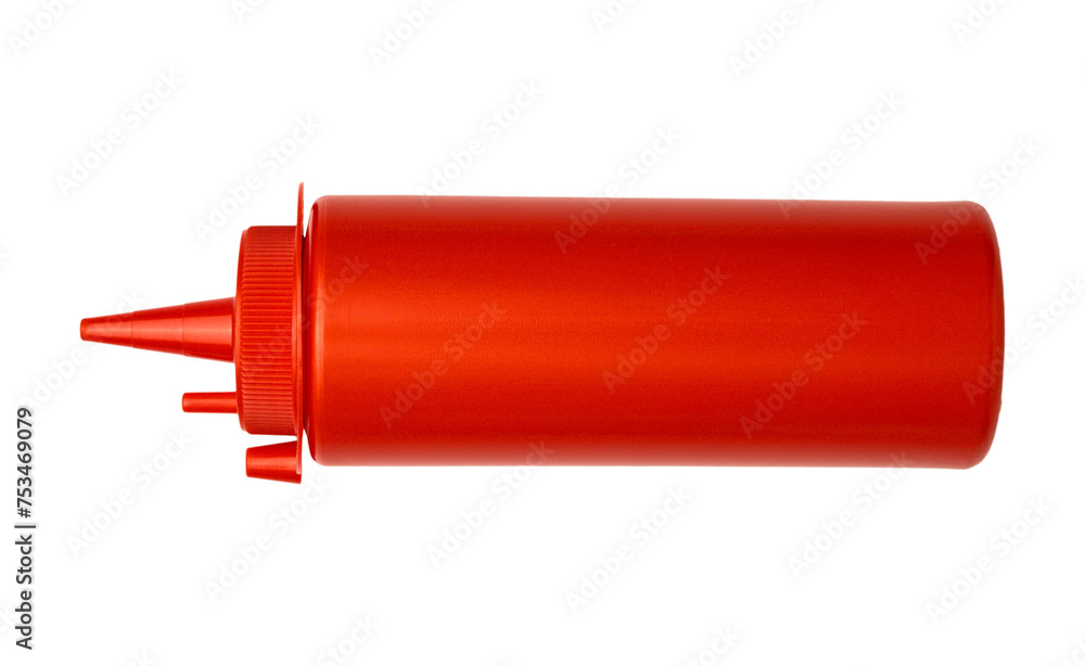 Red plastic bottle bottle for sauces, ketchup and mustard on white background isolated Red plastic bottle bottle for sauces, ketchup and mustard on white background isolated