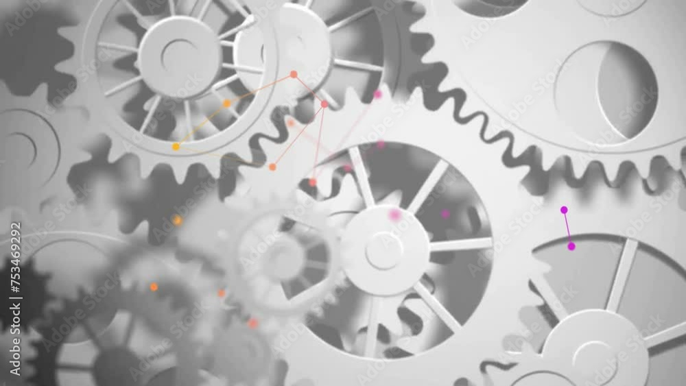 Animation of cogs spinning with data processing over white background Animation of cogs spinning with data processing over white background