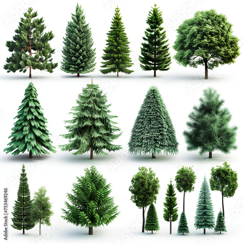 a collection of pine tree on white background © CHAIYAPHON