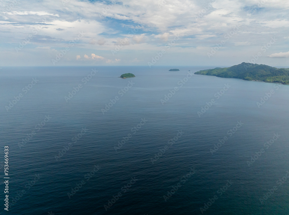 Blue sea in El Nido. Blue sky and clouds. Palawan. Philippines.