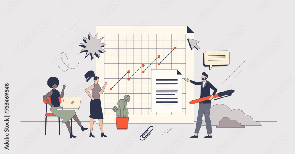 Reporting tools and financial business report retro tiny person concept. Annual accounting measurements and professional analytics with successful company information charts vector illustration. Reporting tools and financial business report retro tiny person concept. Annual accounting measurements and professional analytics with successful company information charts vector illustration.