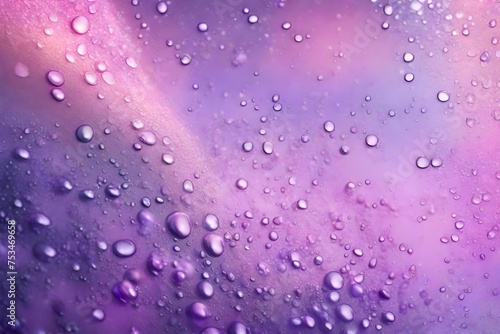 Water and drops on shimmering holographic abstract lilac pink purple background with copy space Modern poster design