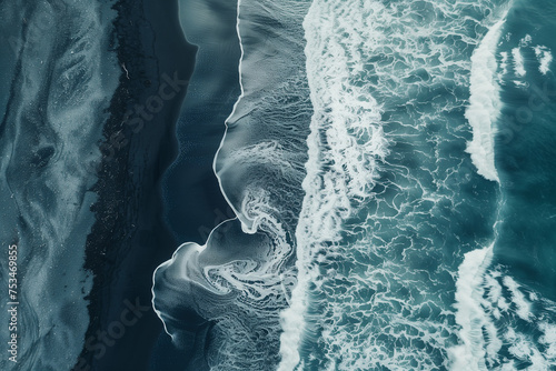 Black beach sand drone shot photo