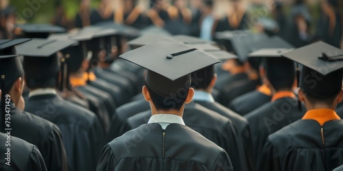 A picture of students wearing graduation caps at their university ceremony. It celebrates their success and marks the end of their education journey