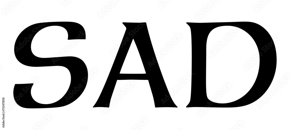 Sad Sign Typing SAD, hand lettering sad with continuous line doodle hand drawn vector ...