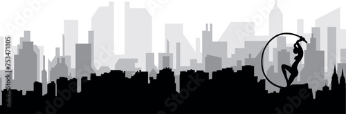 Black cityscape skyline panorama with gray misty city buildings background of FORTALEZA  BRAZIL